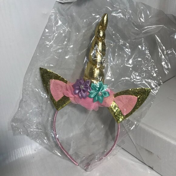 Sparkly Unicorn Headband With Glitter Horn & Flowers For Kids - Picture 3 of 6